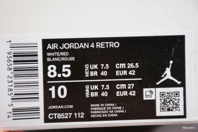 Rep TBkick CT8527-112 Metallic 4 Red Jordan Air 0628